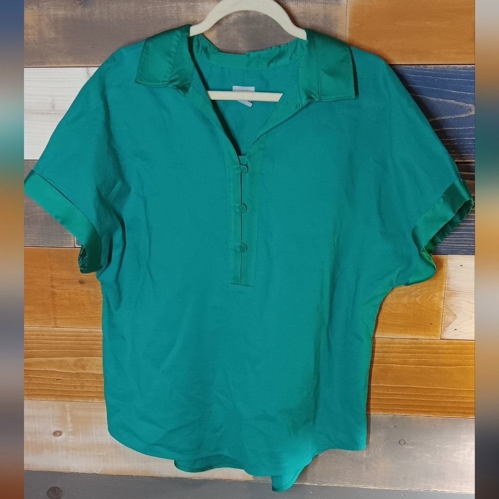 Chicos Tropical Jade Linen Blend Top Size 3